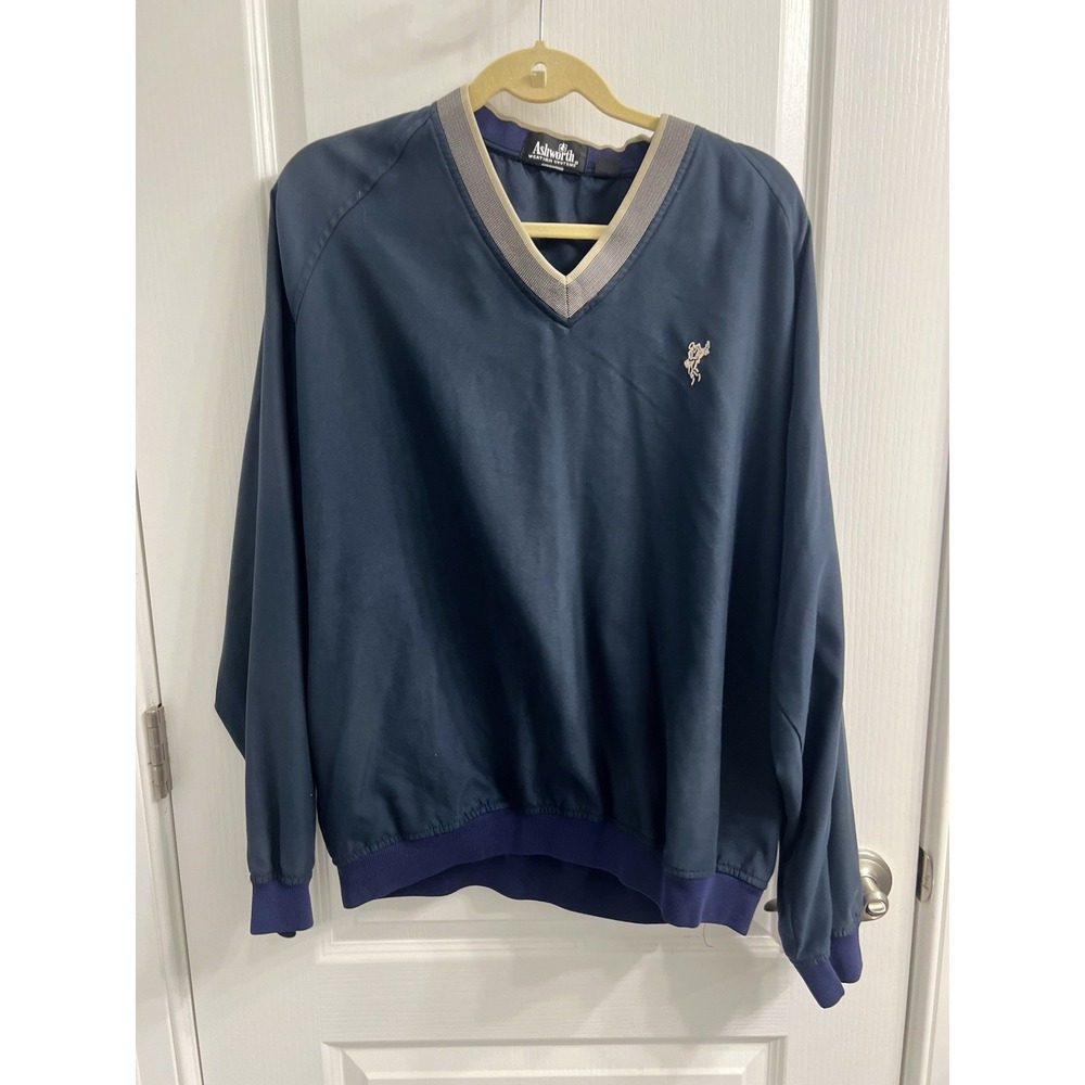 Ashworth Weather Systems Men's‎ L Navy Blue V-Neck Pull Over With Pockets